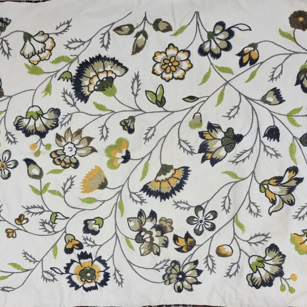 IKEA Alvine Lov Embroidered Floral Pillow Cover 20x24 Cream Cotton Plaid Back - Picture 9 of 16